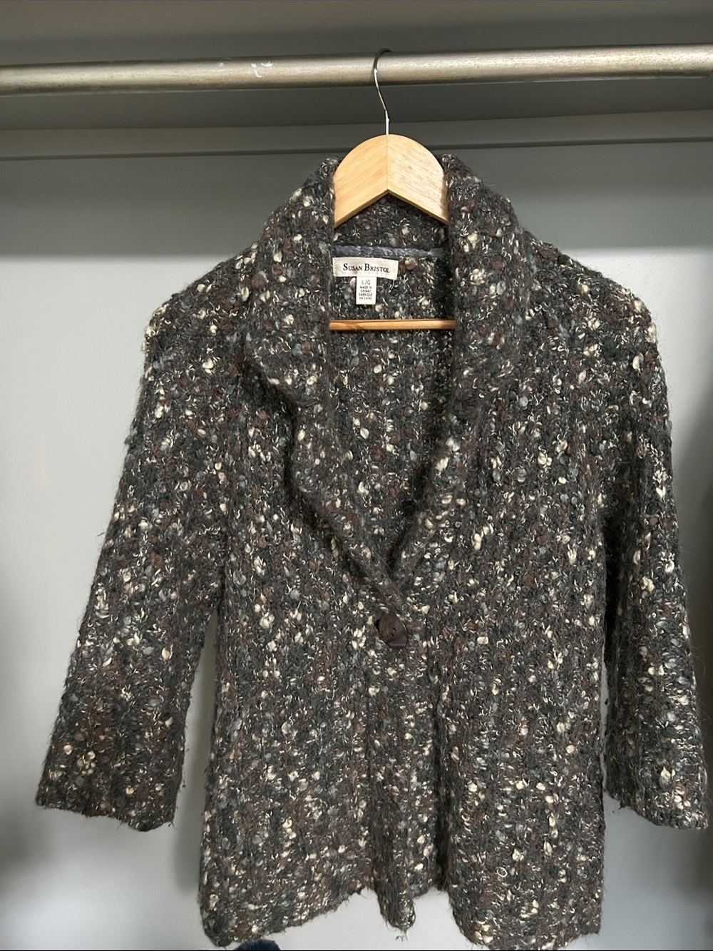 Susan Bristol Speckled Brown Bouclé Shawl-Collar Jacket